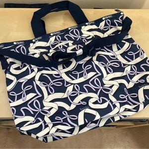 LeSportsac Hope Ribbons Navy and Cream Tote with Purple Accents